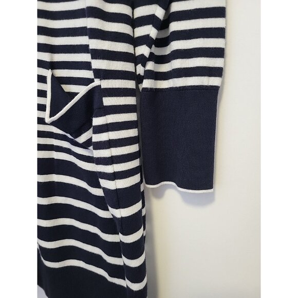 Chico's (3)  Nautical Faded Stripe Long Sweater Cardigan Blue & White XL - Picture 4 of 9